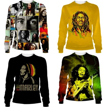 HOXİXİB 3D Baskı Jamaika Şarkıcı Bob Marley Kazak erkek Uzun Kollu Hip Hop Reggae Müzik Kadın Gömlek Erkekler Harajuku Spor